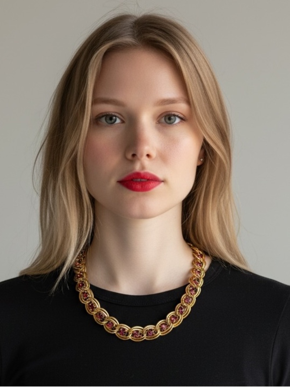 Givenchy Gold-plated Link Necklace with Pink Stones